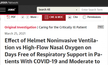 Effect of Helmet Noninvasive Ventilation vs High-Flow Nasal Oxygen on Days Free of Respiratory Support in Patients With COVID-19 and Moderate to Severe Hypoxemic Respiratory Failure