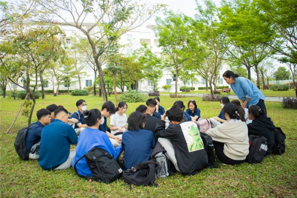 Excited about the open-air classroom at Phan Chau Trinh University.