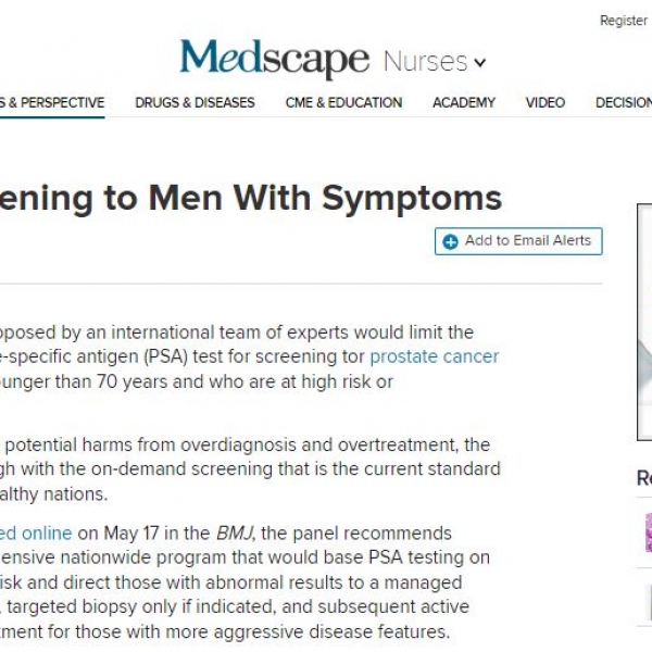 Limit PSA Screening to Men With Symptoms