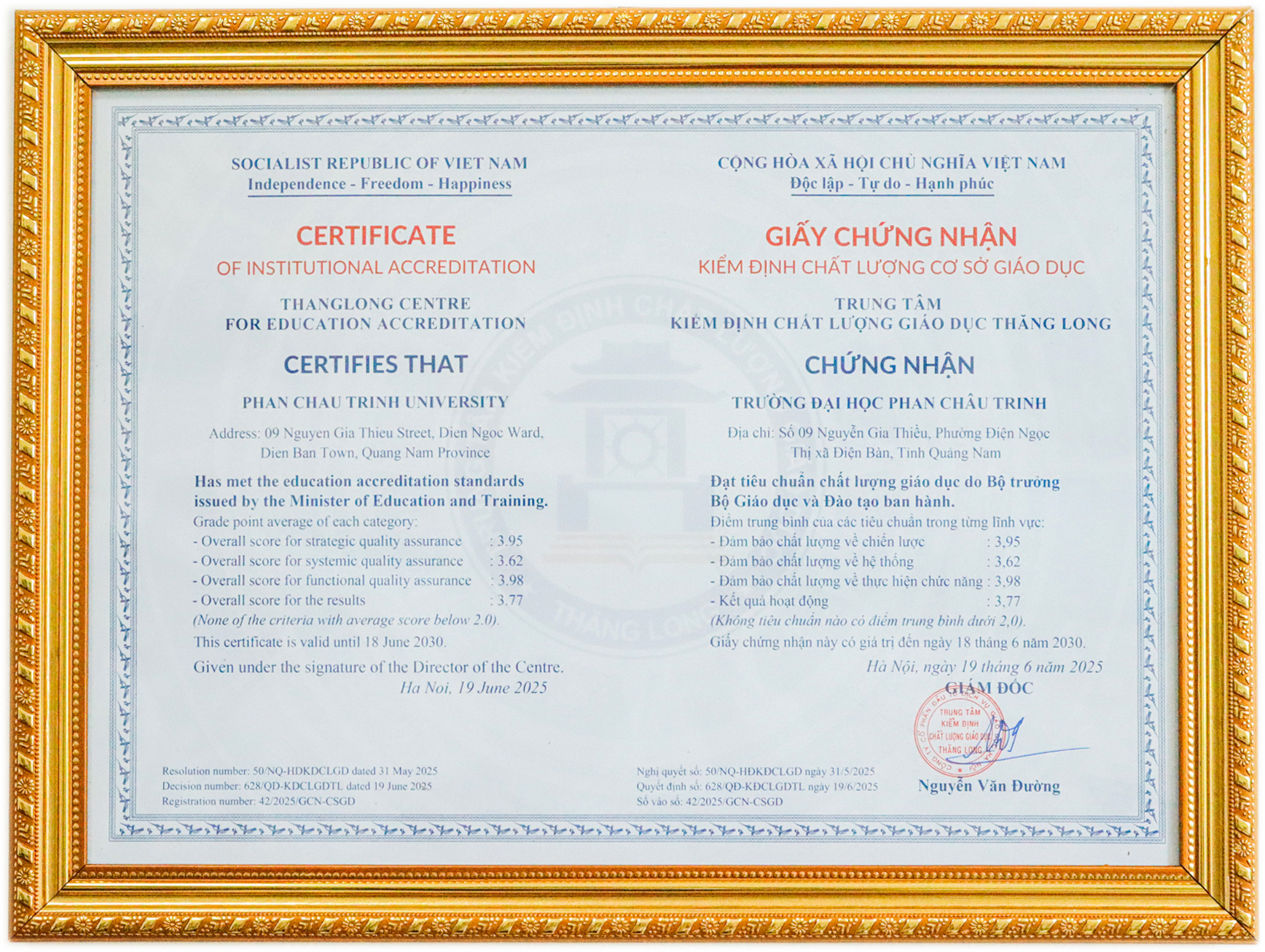 Chứng nhận Kiểm định chất lượng cơ sở giáo dục